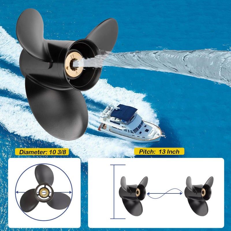 VQPROPs Your Props Marine 13 Spline Tooth Prop RH,Upgrade Aluminum Outboard Propeller fit Mercury Engines 25-70HP (10 3/8 x 13) - Image 5